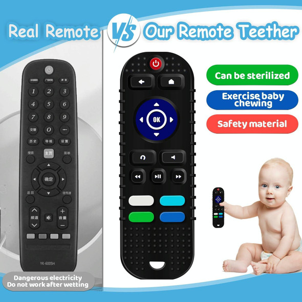 Infant Baby Silicone Remote Control  Shape Toy Teether Cute Chew Toy, Color: Monochrome Black