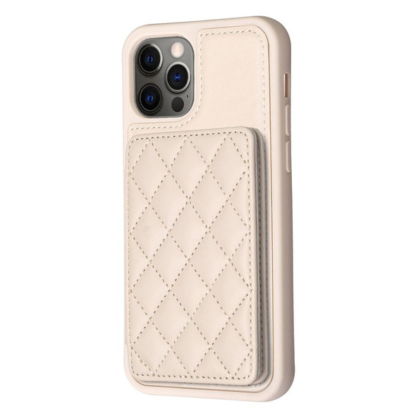 For iPhone 12 / 12 Pro BF25 Square Plaid Card Bag Holder Phone Case(Beige)