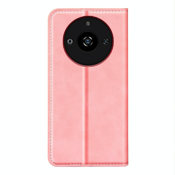 For Realme 11 Retro-skin Magnetic Suction Leatherette Phone Case(Pink)