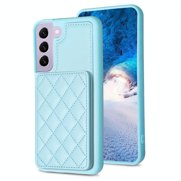 For Samsung Galaxy S22+ 5G BF25 Square Plaid Card Bag Holder Phone Case(Blue)