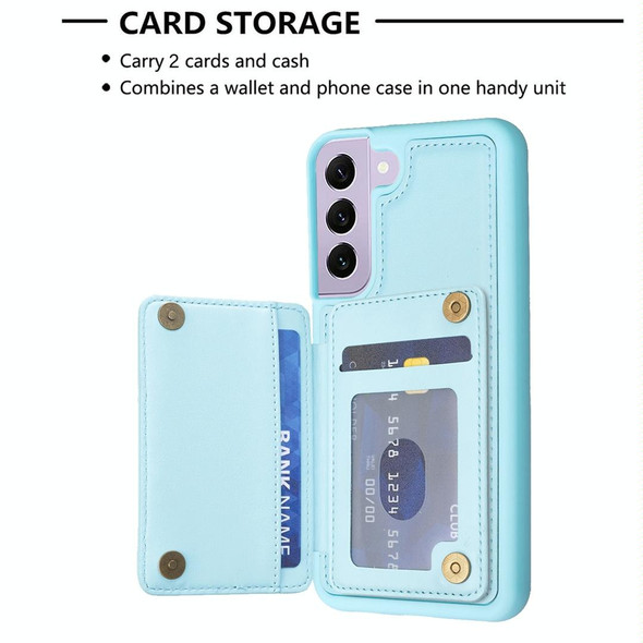 For Samsung Galaxy S22+ 5G BF25 Square Plaid Card Bag Holder Phone Case(Blue)
