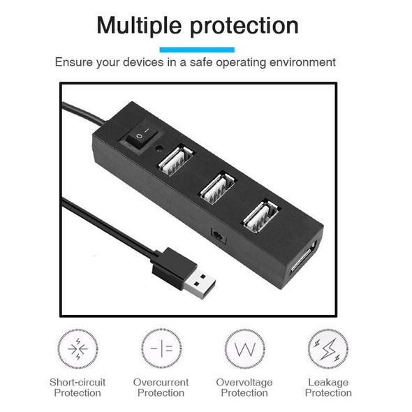 4 Ports USB HUB 2.0 USB Splitter Adapter with Switch(Black)