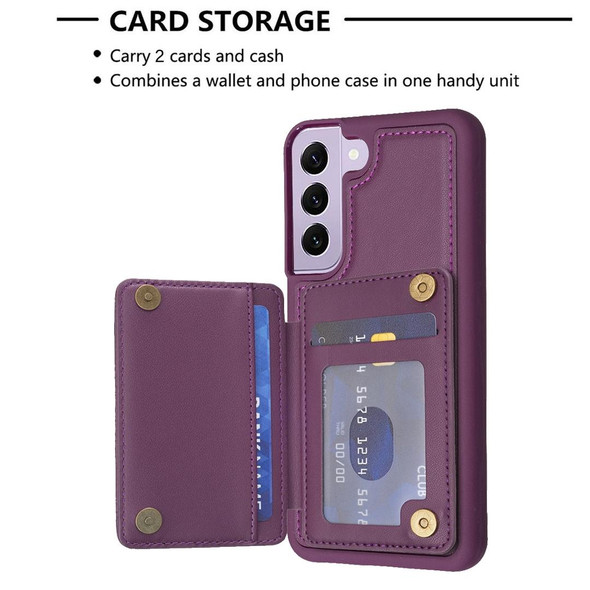 For Samsung Galaxy S22+ 5G BF25 Square Plaid Card Bag Holder Phone Case(Dark Purple)