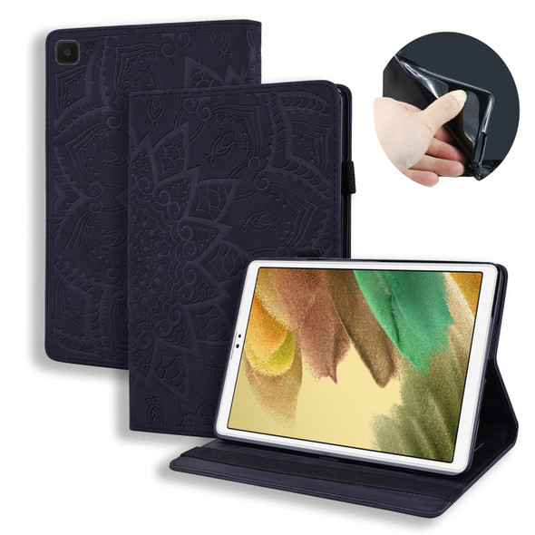 Samsung Galaxy Tab A7 Lite 8.7 (2021) T220 / T225 Calf Pattern Double Folding Design Embossed Leather Case with Holder & Card Slots & Pen Slot & Elastic Band(Black)