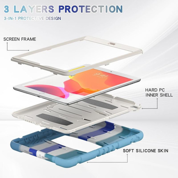 3-Layer Protection Screen Frame + PC + Silicone Shockproof Combination Case with Holder - iPad 10.2 2021 / 2020 / 2019(Colorful Blue)