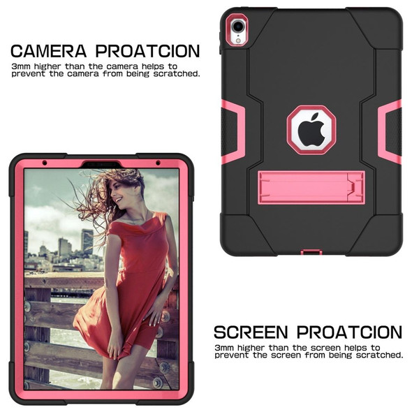 For iPad Pro 11 Contrast Color Silicone + PC Combination Case with Holder(Black + Rose Red)