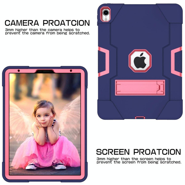For iPad Pro 11 Contrast Color Silicone + PC Combination Case with Holder(Navy Blue + Rose Red)