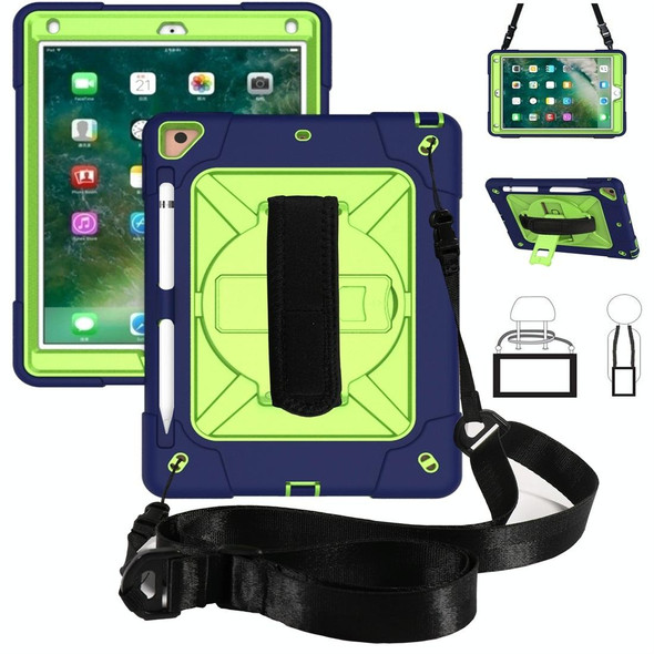 For iPad 9.7 Contrast Color Silicone + PC Combination Case with Holder(Navy Blue + Olivine)