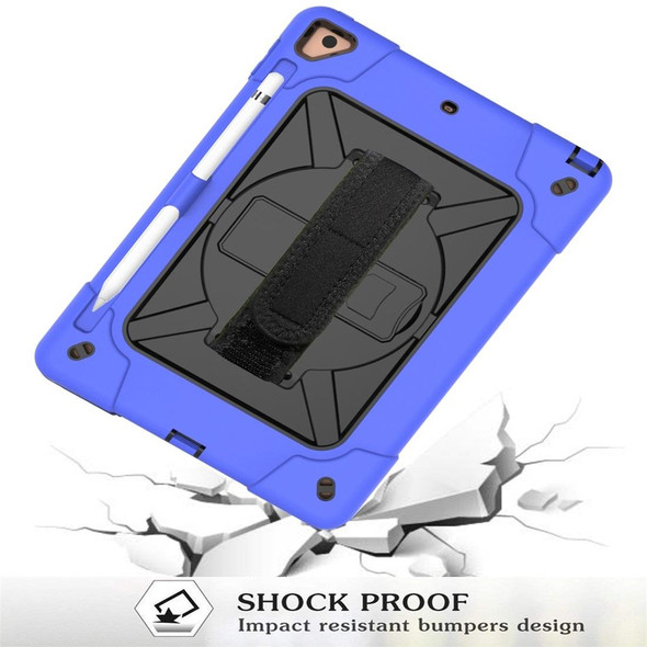 For iPad 9.7 Contrast Color Silicone + PC Combination Case with Holder(Dark Blue + Black)