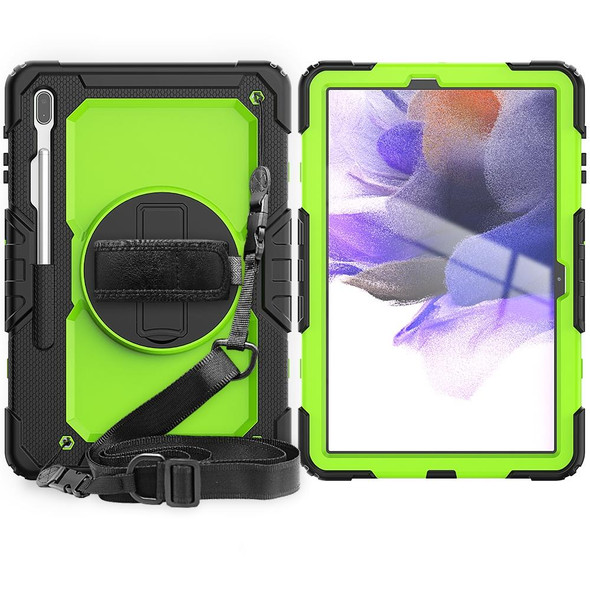 Samsung Galaxy Tab S7 FE 12.4 inch 2021 SM-T730 / SM-T736B Shockproof Colorful Silicone + PC Protective Case with Holder & Shoulder Strap & Hand Strap & Pen Slot(Lime PC+Black)