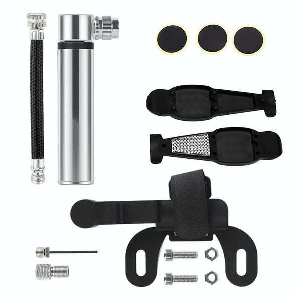 Manual Mini Portable Bicycle Aluminum Alloy Pump + Plastic glue-free tire patch + Tire lever (Silver)