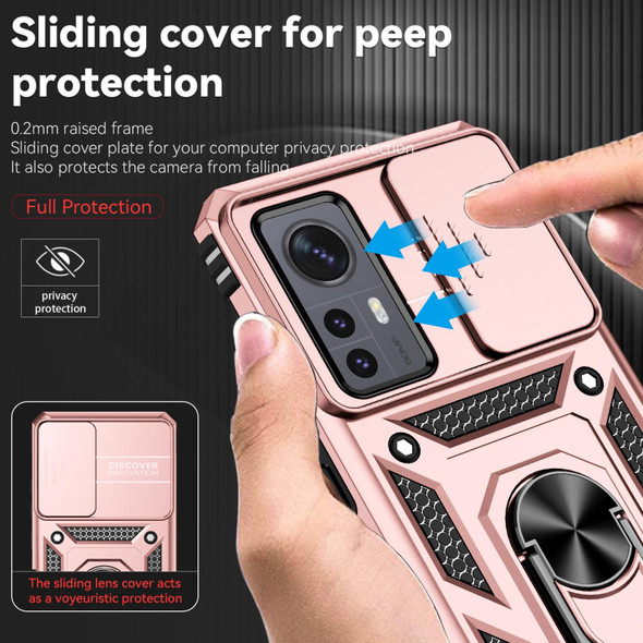 For Xiaomi 12 Sliding Camshield Holder Phone Case(Rose Gold)