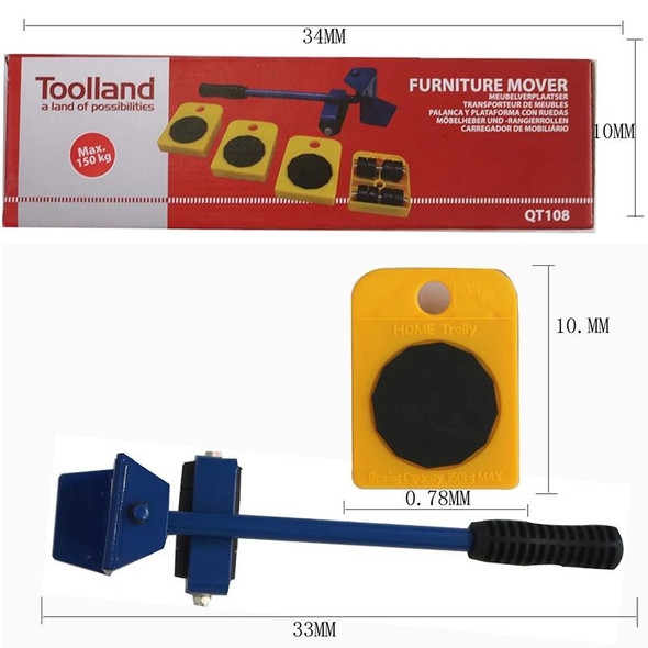 Heavy Furniture Home Trolley Lift And Move Slides Kit 4 Rollers & Furniture Lifter Mover Transport Set(Yellow)
