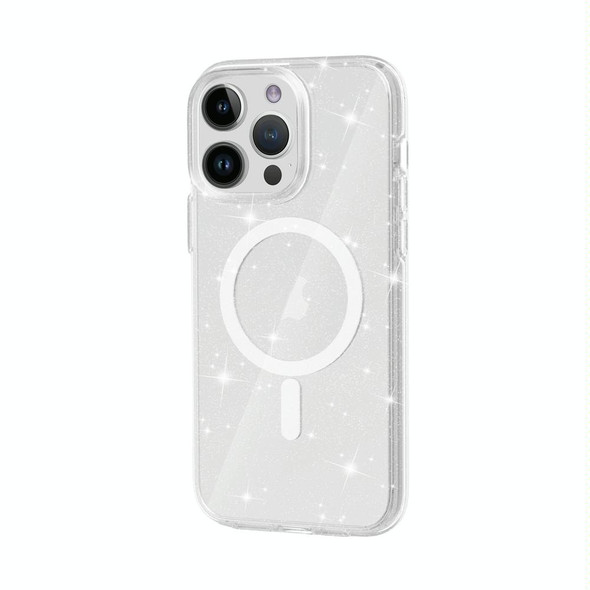 For iPhone 15 Pro Terminator Style Glitter Powder MagSafe Magnetic Phone Case(White)