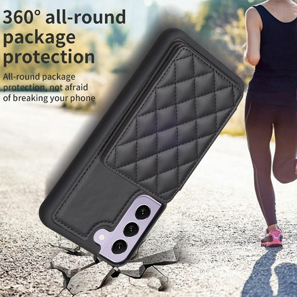 For Samsung Galaxy S22+ 5G BF25 Square Plaid Card Bag Holder Phone Case(Black)