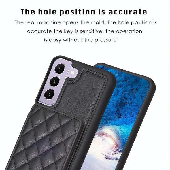 For Samsung Galaxy S22+ 5G BF25 Square Plaid Card Bag Holder Phone Case(Black)