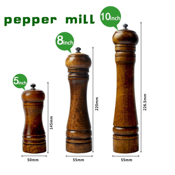 10 inch Length Classical Wooden Pepper Spice Salt Mill Grinder Muller