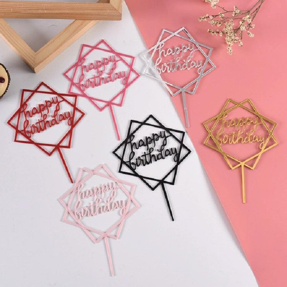 3 PCS Acrylic Cake Decoration Card Birthday Table Party Dress Up Dessert Polygonal Plug-in Decoration(Pink)