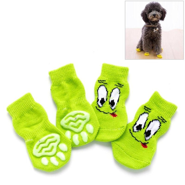 2 Pairs Cute Puppy Dogs Pet Knitted Anti-slip Socks, Size:M (Green Eyes)