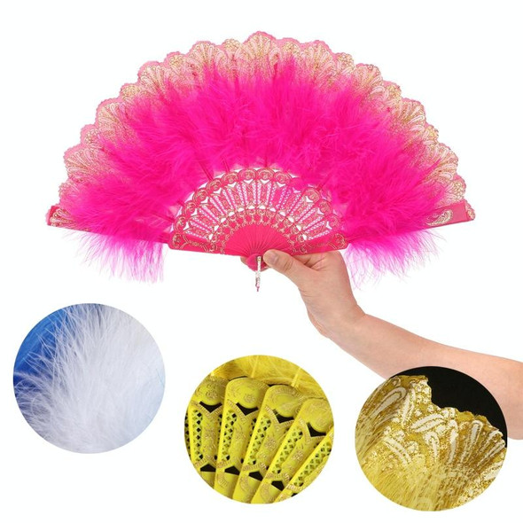 Vintage Style Flapper Hand Fan Embroidered Flower Marabou Feather Fan(Red)
