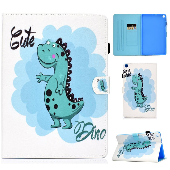 Colored Drawing Pattern Horizontal Flip PU Leatherette Case with Holder & Card Slots For Galaxy Tab A 10.1 (2019) / T510 / T515(Dinosaur)