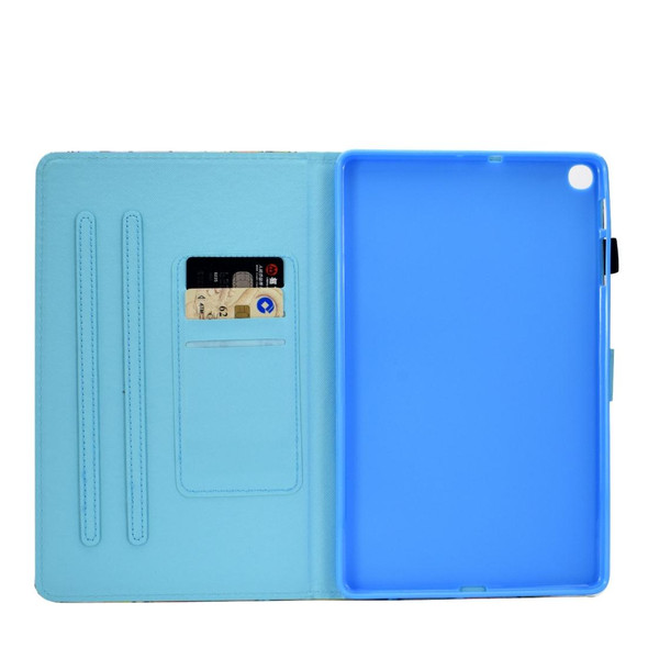 Colored Drawing Pattern Horizontal Flip PU Leatherette Case with Holder & Card Slots For Galaxy Tab A 10.1 (2019) / T510 / T515(Dinosaur)