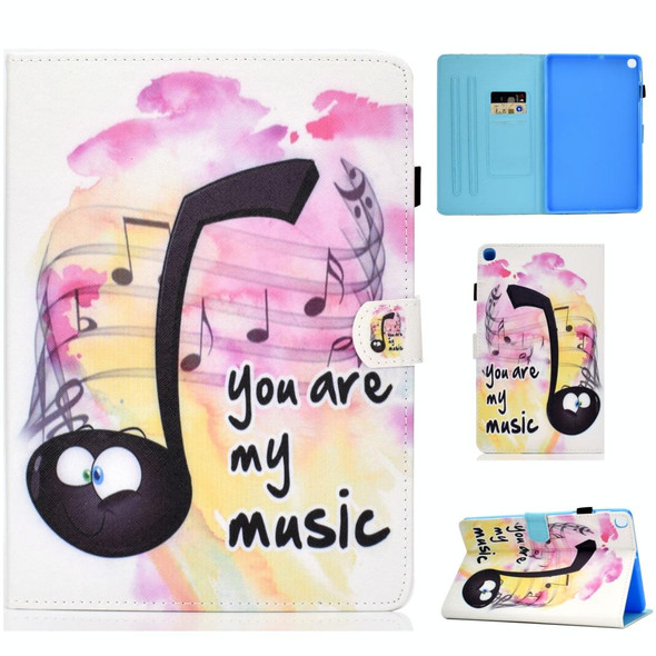 Colored Drawing Pattern Horizontal Flip PU Leatherette Case with Holder & Card Slots For Galaxy Tab A 10.1 (2019) / T510 / T515(Music Symbol)