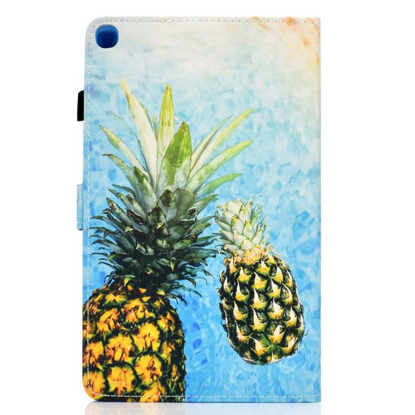 Colored Drawing Pattern Horizontal Flip PU Leatherette Case with Holder & Card Slots For Galaxy Tab A 10.1 (2019) / T510 / T515(Pineapple)