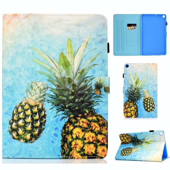 Colored Drawing Pattern Horizontal Flip PU Leatherette Case with Holder & Card Slots For Galaxy Tab A 10.1 (2019) / T510 / T515(Pineapple)