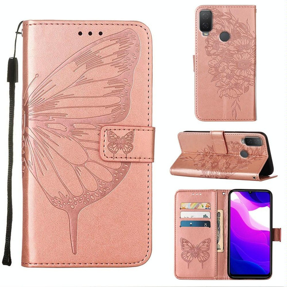For Alcatel 1L 2021 Embossed Butterfly Leatherette Phone Case(Rose Gold)