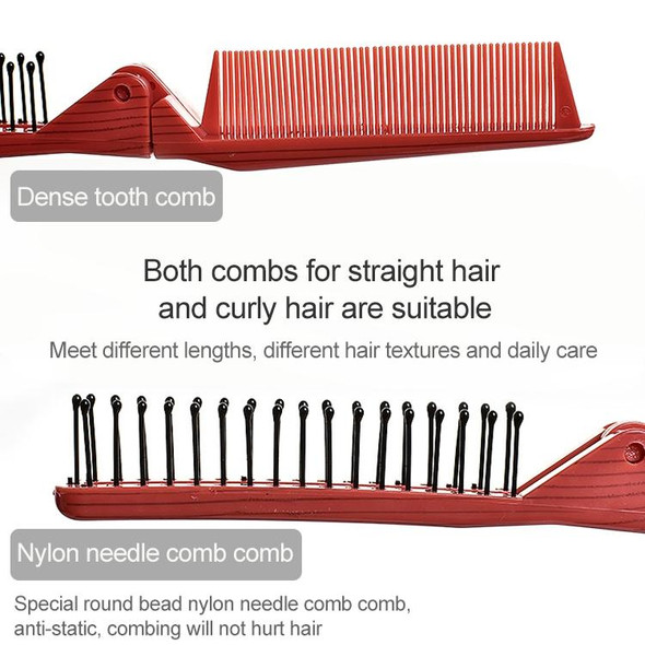 Portable Travel Folding Comb Anti-static Massage Comb(Red Wood Grain)