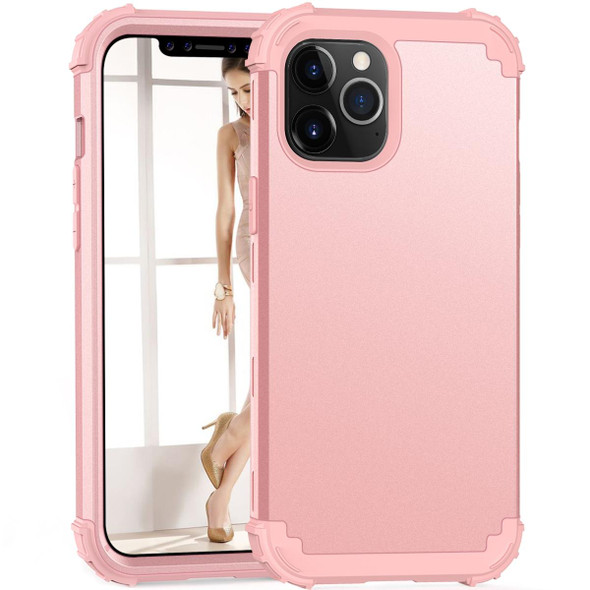 PC+ Silicone Three-piece Anti-drop Mobile Phone Protective Back Cover - iPhone 12 / 12 Pro(Rose Gold)