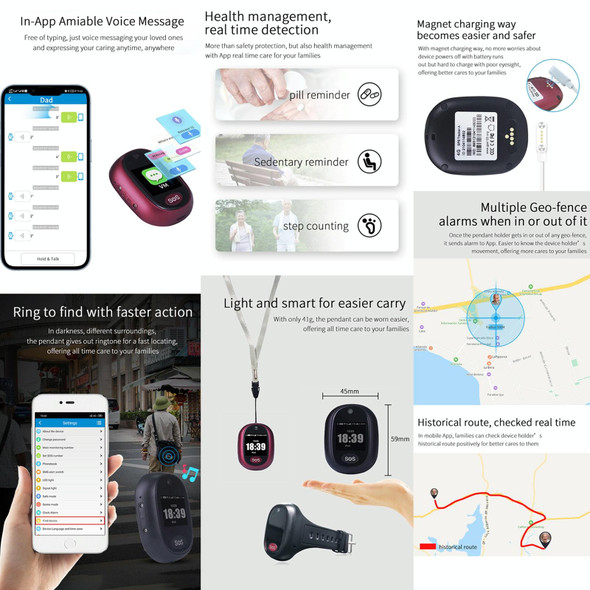 REACHFAR RF-V45-A Mini Touch Screen GPS Smart Tracker Pendant, Support SOS / Camera / Health Management / 4G LTE, For Asia/Europe/Africa (Black)