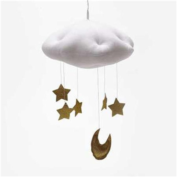 Baby Nursery Ceiling Mobile Party Decoration Clouds Moon Stars Hanging Decorations Kids Room Decoration for Baby Bedding(White Gold)