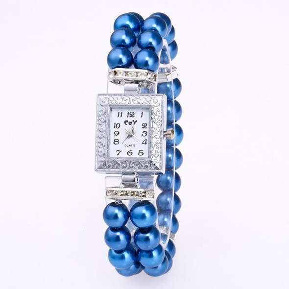 Square Dial Diamond Pearl Bracelet Watch(blue)