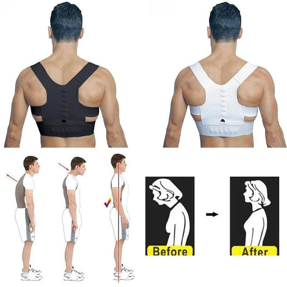 Magnetic Therapy Posture Corrector Brace Shoulder Back Support Belt for Men Women Adult Braces Supports Upper Correction Corset, Size:S(White)