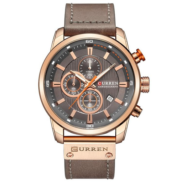 CURREN M8291 Chronograph Watches Casual Leatherette Watch for Men(Rose case gray face)