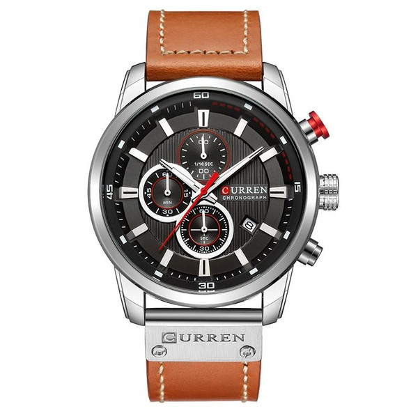 CURREN M8291 Chronograph Watches Casual Leatherette Watch for Men(White case black face)