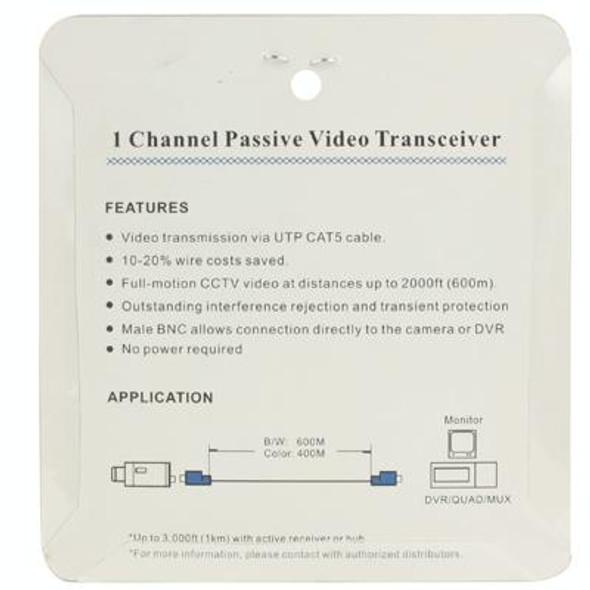 2 PCS 1 Channel Passive Video Transceiver