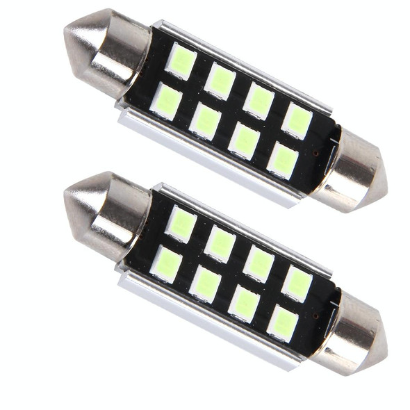 2 PCS DC 12V 2W 39MM 8 SMD-3528 LEDs Bicuspid Port Decoding Car Dome Lamp LED Reading Light(Ice Blue Light)