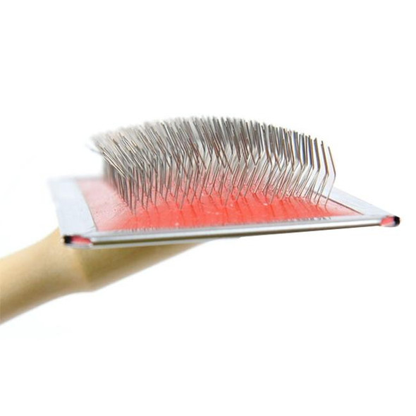 Soft Curve Needled Manual Bristles Grooming Cleaning Brush with Wood Handle for Pet,  Size: L, Random Color Delivery