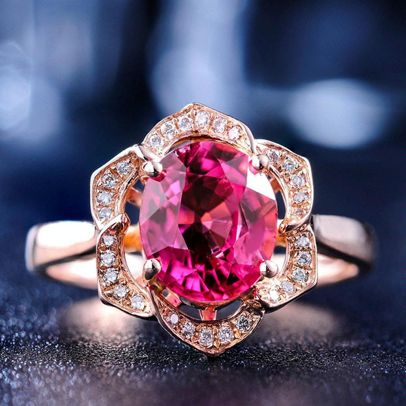 Fashion Red Tourmaline Rose Gold Flower Shape Women Ring, Ring Size:10