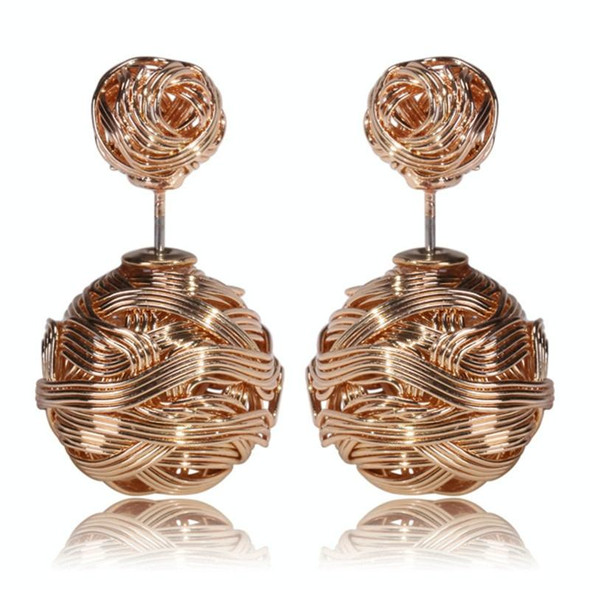 Metal Weaving Double Sides Earrings Woman Vintage Cute Gold Color Stud Earring