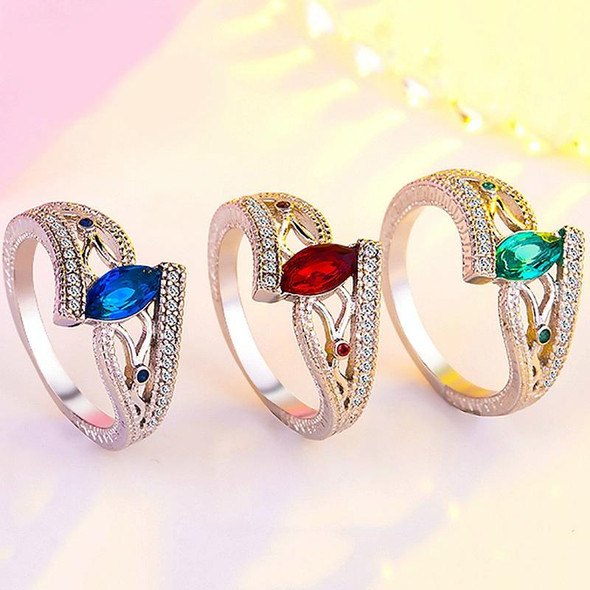 925 Sterling Silver Finger Rings Women Vintage Engagment Zircon Jewelry, Ring Size:8(Red)