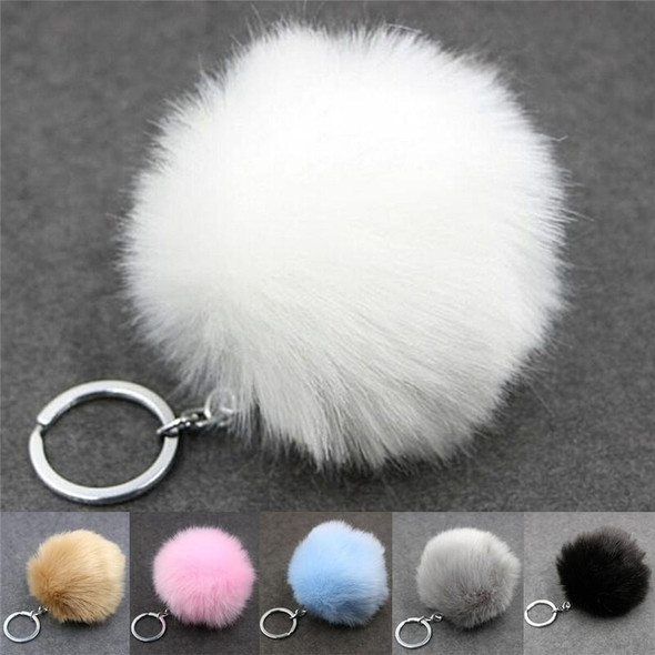 Simple Key Chain Fur Ball Pompon Keychain Pompom Artificial Rabbit Fur Animal Keychains for Woman Car Bag Key Rings (Frost Wine Red)