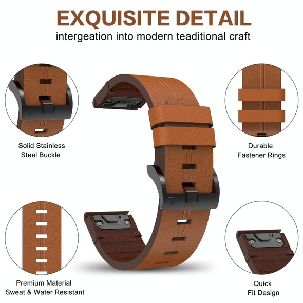 For Garmin Epix Pro 51mm Leatherette Steel Buckle Watch Band(Light Brown)
