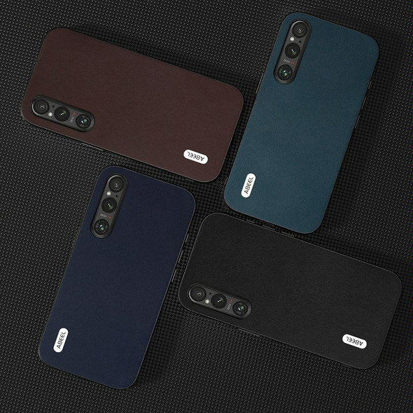 For Sony Xperia 1 V ABEEL Genuine Leatherette Xiaoya Series Phone Case(Dark Green)