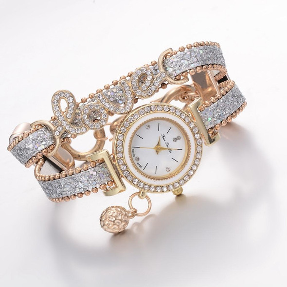 Alloy Diamond Love Letter Bracelet Watch for Women(Rose red)