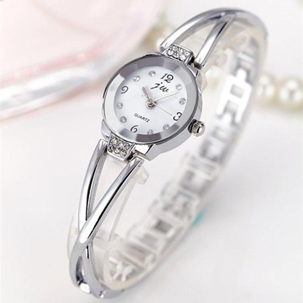 2 PCS Steel Belt Diamond Mirror Digital Scale Quartz Watch Bracelet Watch for Women(White shell black surface)