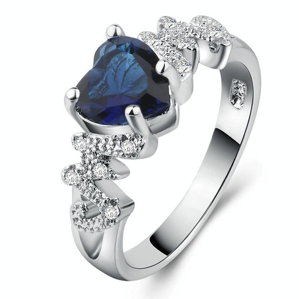 Women Heart Pattern Diamond Ring, Ring Size:10(Blue)